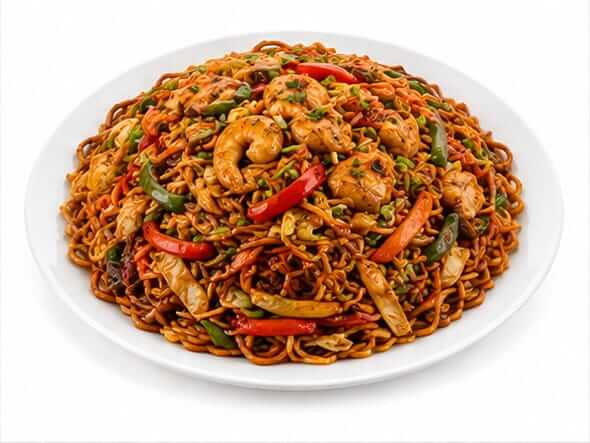 Mixed Noodles heavy satisfying portion egg chicken prawns
