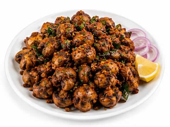 Mushroom 65 crispy fried button mushrooms seasoned
