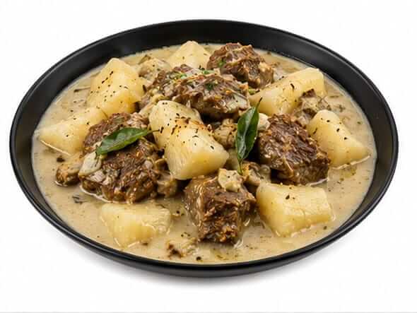 Paal Kappa Beef creamy coconut milk mashed tapioca spicy roast