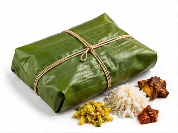 Pothichoru Veg nostalgic wrapped roasted banana leaf meal