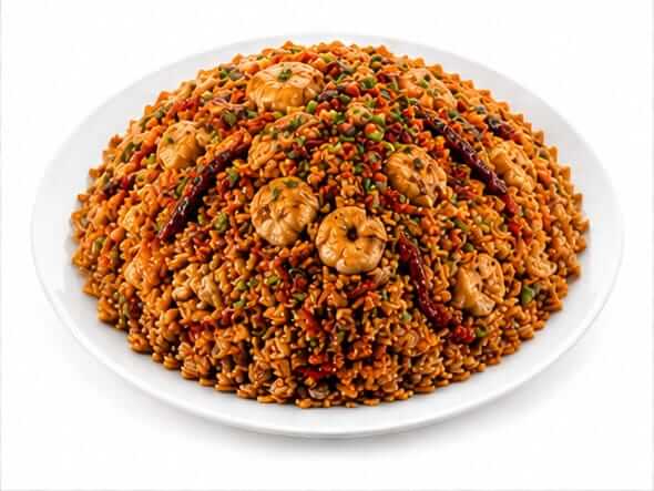 Schezwan Chicken Fried Rice fiery garlic rich tender pieces